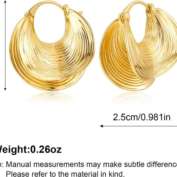 Gold Plated Brass Hoop Earrings for Women Chunky Statement Jewelry - Picture 6 of 7